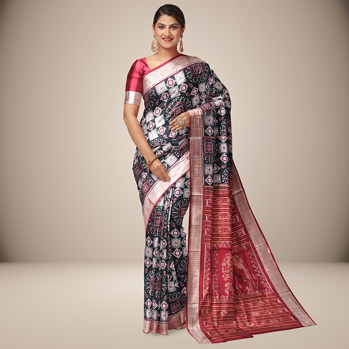 Black Sambalpuri Ikat Silk Saree