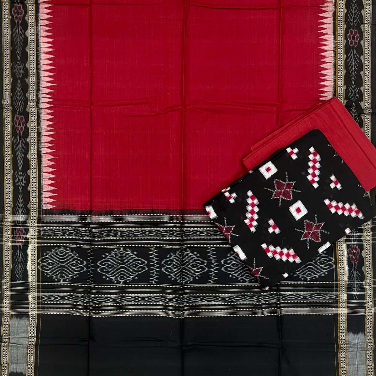 Black Colour Pasapali Design Sambalpuri Handloom Cotton Dress Material -  Sambalpuri Handloom Item