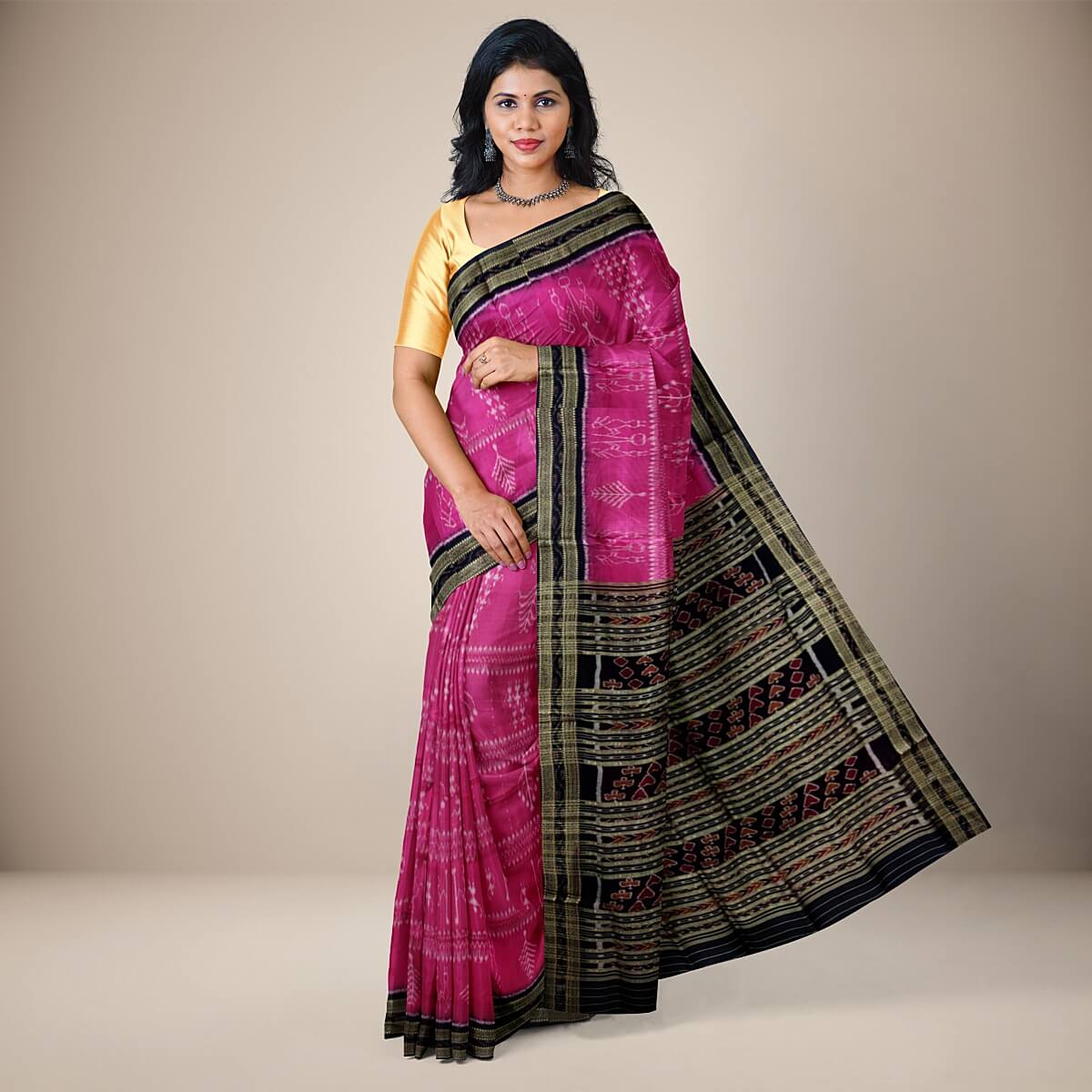 Rust Handloom Orissa Silk Saree With Tribal Motifs