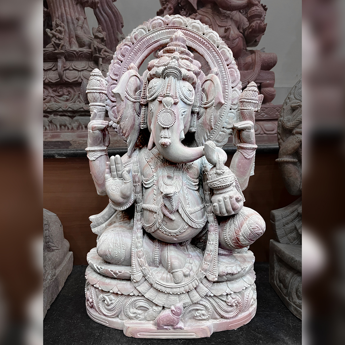 Lord Ganesha sitting Idol Pink Stone Statue - Utkalika Odisha