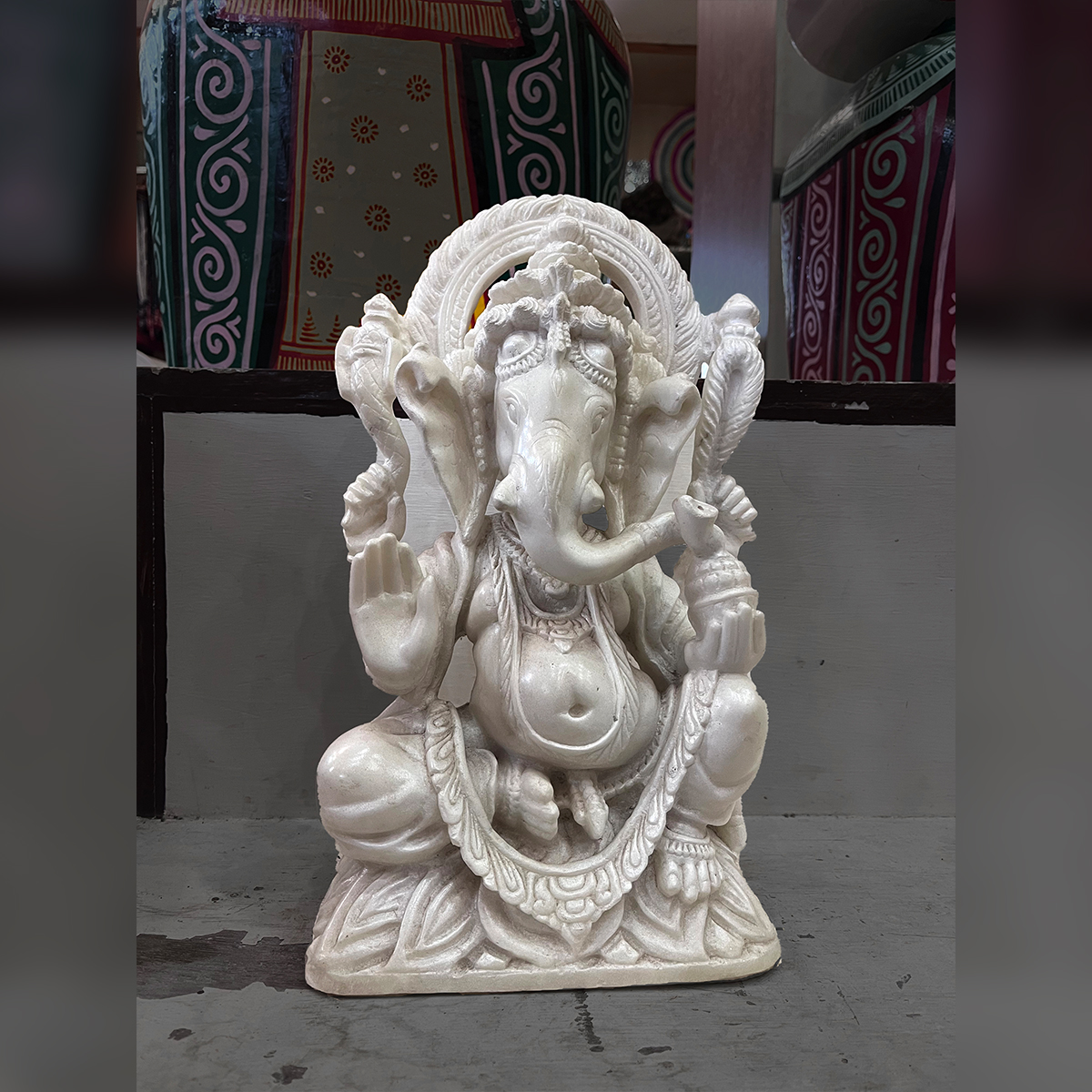 Lord Ganesha sitting marble stone statue - Utkalika Odisha