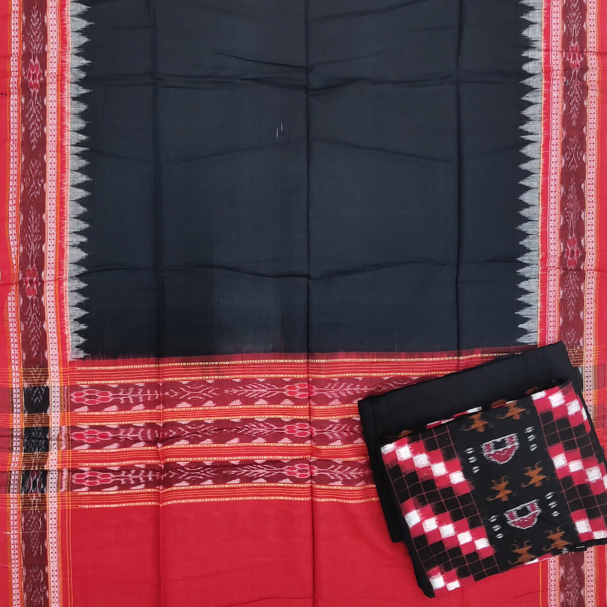 Border pasapalli with sankha (conch shell) style bandha Sambalpuri cotton  saree - Swadeshi Dhaaga | स्वदेशी धागा