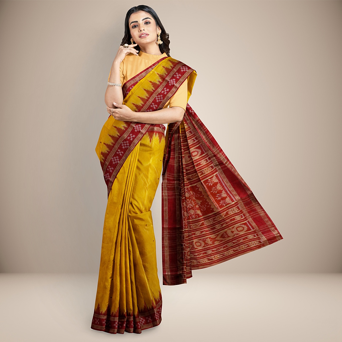 Sky blue and Orange plain Khandua silk saree