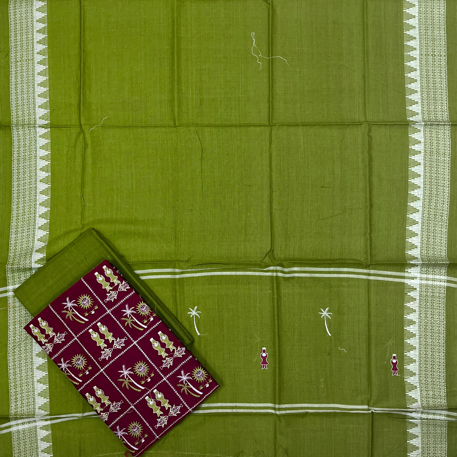 Bomkai cotton blouse piece. Deep Maroon color, 90 cms main image 0
