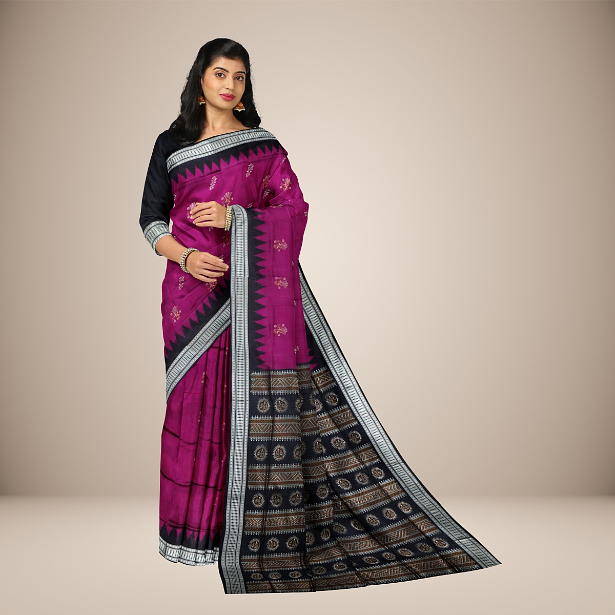 Doll design Bomkai Silk saree with blouse piece