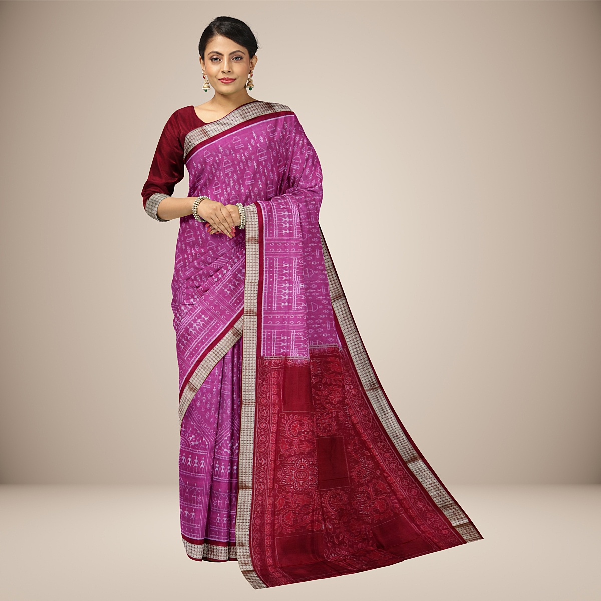 Tribal Inspired Bhagalpuri Floral Print Art Silk Saree