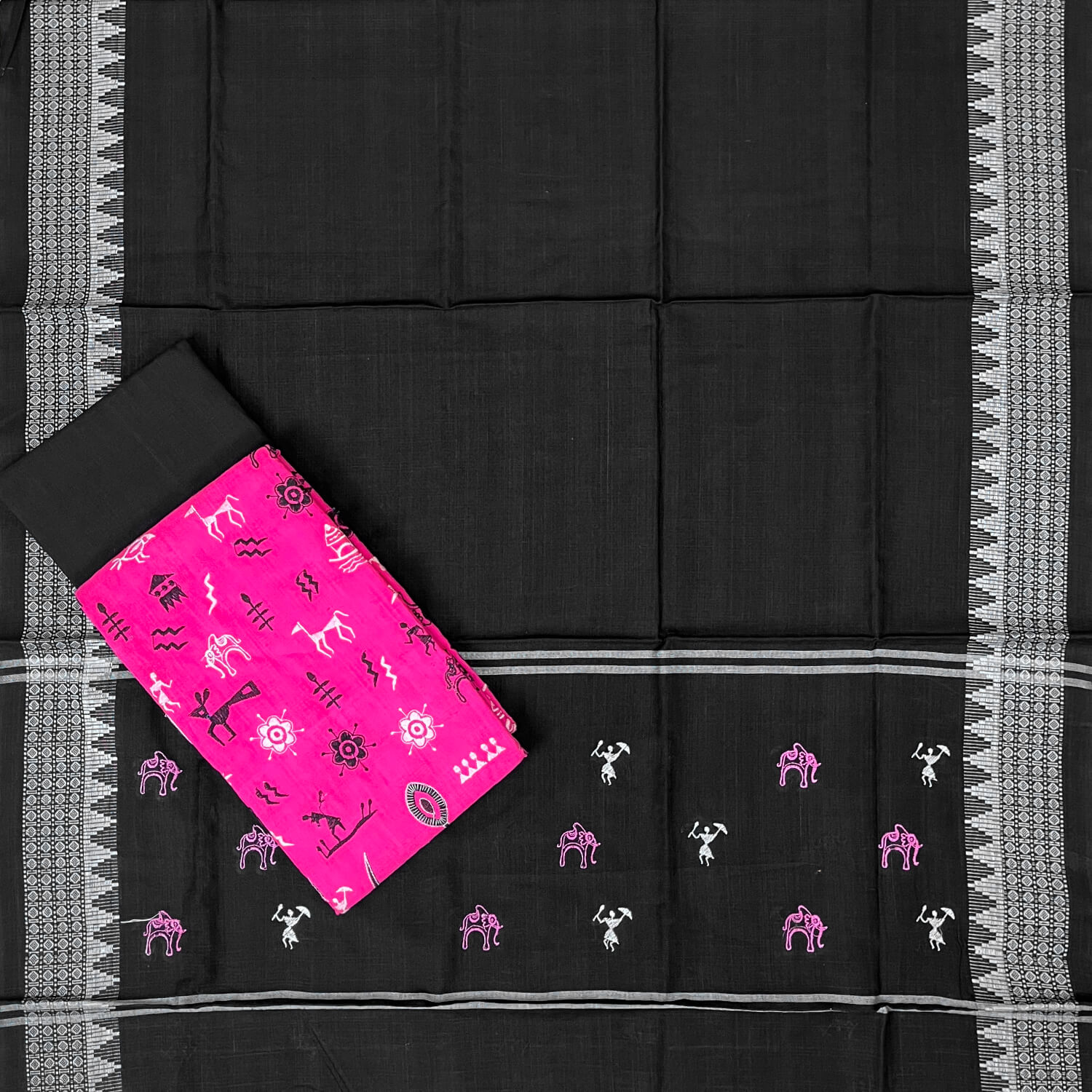 Bomkai cotton blouse piece. Deep Maroon color, 90 cms main image 1